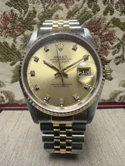 MENS ROLEX DATEJUST GOLD STAINLESS STEEL GOLD DIAMOND DIAL 36MM WATCH 16233