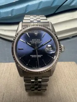 MENS ROLEX DATEJUST WHITE GOLD STAINLESS STEEL BLUE DIAL 36MM WATCH 16234