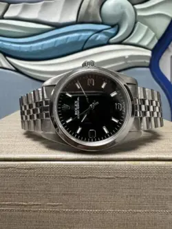 LADIES ROLEX OYSTER PERPETUAL STAINLESS STEEL BLACK DIAL 31MM WATCH MID-SIZE