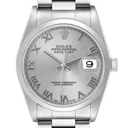 ROLEX DATEJUST 36MM SILVER ROMAN DIAL STEEL MENS WATCH 16200 BOX PAPERS