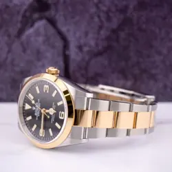 Rolex Mens Explorer 36mm 18K Gold/Steel Watch Oyster Smooth Black Dial 124273