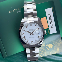 2024 ROLEX STAINLESS STEEL 41MM WHITE ROMAN DIAL SMOOTH BEZEL COMPLETE PAPER