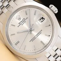 ROLEX OYSTER PERPETUAL DATE 1500 34MM SILVER DIAL STAINLESS STEEL WATCH
