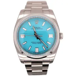 ROLEX OYSTER PERPETUAL 36MM STEEL MENS STEEL WATCH BABY BLUE DIAL 116000