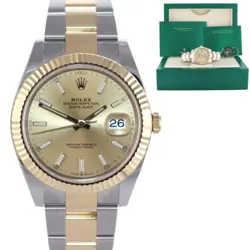 2022 MINT ROLEX DATEJUST 41 126333 TWO TONE GOLD CHAMPAGNE STICK WATCH BOX