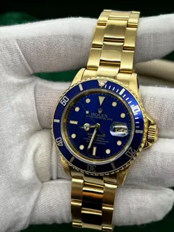 ROLEX SUBMARINER 16618 BLUE DIAL 18K YELLOW GOLD ORIGINAL BOX