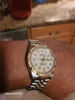ROLEX MENS DATEJUST 18K YELLOW GOLD & STEEL WHITE DIAL DIAMOND BEZEL 36MM WATCH