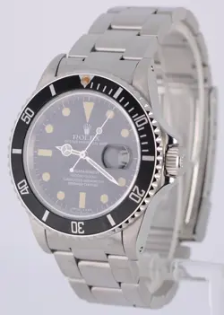 VINTAGE Rolex Submariner Date Steel Black Matte 40mm Pumpkin Patina 16800 Watch