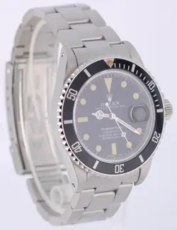 VINTAGE Rolex Submariner Date Steel Black Matte 40mm Pumpkin Patina 16800 Watch