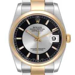 ROLEX DATEJUST STEEL YELLOW GOLD TUXEDO DIAL MENS WATCH 116203