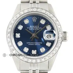 ROLEX LADIES DATEJUST 18K WHITE GOLD & STAINLESS STEEL BLUE DIAMOND DIAL WATCH