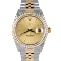 ROLEX DATEJUST 36MM CHAMPAGNE DIAMOND 18K GOLD TWO-TONE STAINLESS WATCH 16013