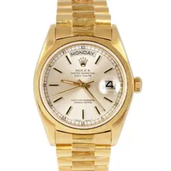 1979 ROLEX DAY-DATE PRESIDENT 36MM SILVER BARK QUICKSET 18K GOLD WATCH 18078