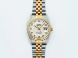 ROLEX DATEJUST 16233 GOLD AND SILVER JUBILEE BRACELET WITH GOLD BEZEL WHITE DIAL