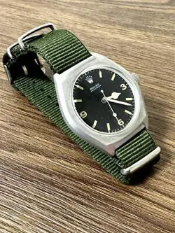 ROLEX MILITARY HAND-WOUND WRISTWATCH VINTAGE ANTIQUES WAR W/NATO BELT KHAKI
