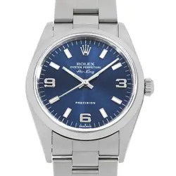 ROLEX AIR KING 14000M BLUE 369 WHITE BAR P NUMBER SECOND HAND MENS