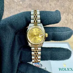 ROLEX LADIES DATEJUST 26MM TWO-TONE CHAMPAGNE DIAMOND DIAL FLUTED JUBILEE 69173