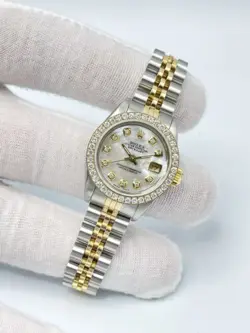 LADIES ROLEX DATEJUST 26MM 69173 MOP DIAMOND DIAL DIAMOND BEZEL JUBILEE BOX