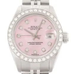 ROLEX LADIES DATEJUST 18K GOLD STEEL PINK MOTHER OF PEARL DIAMOND JUBILEE WATCH