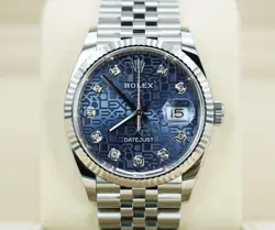ROLEX 126234 DATEJUST 36 FLUTED BEZEL BLUE DIAMOND DIAL JUBILEE BAND FULL SET