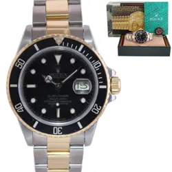 ROLEX SUBMARINER DATE 16803 TWO-TONE GOLD STEEL BLACK 40MM WATCH BOX