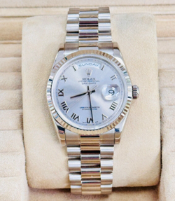 Rolex President Day Date 36mm 118239 Silver Roman Dial 18k White Gold Watch 2001
