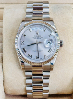 Rolex President Day Date 36mm 118239 Silver Roman Dial 18k White Gold Watch 2001
