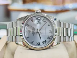 Rolex President Day Date 36mm 118239 Silver Roman Dial 18k White Gold Watch 2001