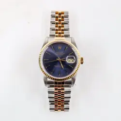 ROLEX MENS DATEJUST 16233 BLUE DIAL 18K YELLOW GOLD BEZEL STAINLESS STEEL WATCH