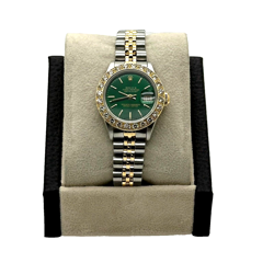 ROLEX LADIES DATEJUST 69173 DIAMOND BEZEL GREEN DIAL 18K YELLOW GOLD STEEL