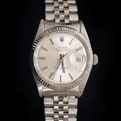 ROLEX DATEJUST STAINLESS STEEL 18K WHITE GOLD WATCH SILVER JUBILEE BRACELET 1601