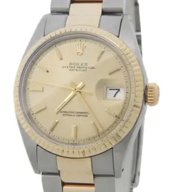 ROLEX DATEJUST MENS 2TONE YELLOW GOLD AND STAINLESS STEEL CHAMPAGNE DIAL 1601