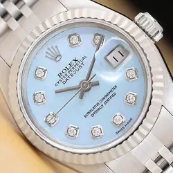 ROLEX DATEJUST 69174 ICE BLUE MOTHER OF PEARL DIAMOND DIAL 18K GOLD STEEL WATCH