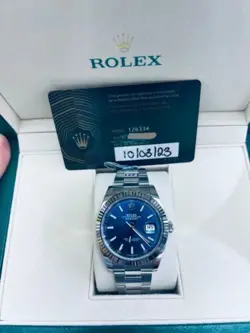 ROLEX DATEJUST 126334 SILVER OYSTER BRACELET FLUTED BEZEL BLUE DIAL BOX & PAPERS