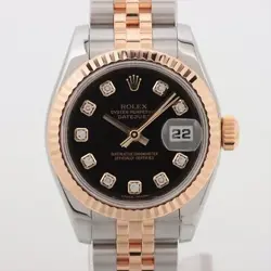 ROLEX DATEJUST 179173G SS×YG AT BLACK DIAL 2 EXTRA LINKS