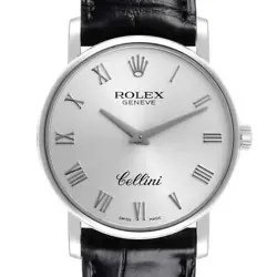 ROLEX CELLINI CLASSIC WHITE GOLD SILVER DIAL MENS WATCH 5115 CARD