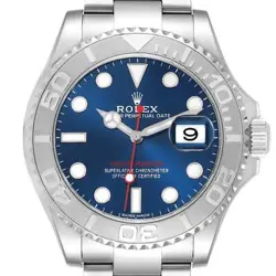 ROLEX YACHTMASTER STEEL PLATINUM BEZEL BLUE DIAL MENS WATCH 116622 BOX CARD