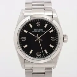 ROLEX OYSTER PERPETUAL 67480 SS AT BLACK DIAL 2 EXTRA LINKS