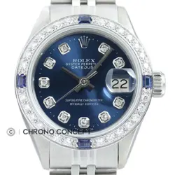 ROLEX LADIES DATEJUST BLUE DIAMOND DIAL 18K WHITE GOLD & STAINLESS STEEL WATCH
