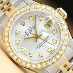 ROLEX LADIES DATEJUST 69173 SILVER DIAL 18K YELLOW GOLD DIAMOND & STEEL WATCH