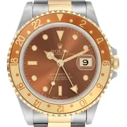 ROLEX GMT MASTER II ROOT BEER STEEL YELLOW GOLD MENS WATCH 16713