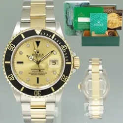 2007 ROLEX GOLD BUCKLE ROLEX SUBMARINER 16613 TWO TONE GOLD BLACK SERTI DIAMOND