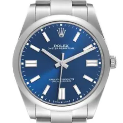 ROLEX OYSTER PERPETUAL 41MM BLUE DIAL STEEL MENS WATCH 124300 BOX CARD