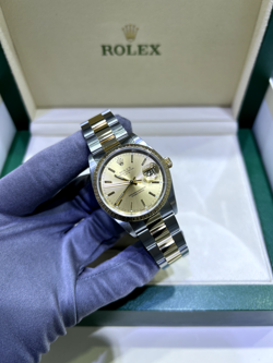 ROLEX DATE 34MM STEEL 18K YELLOW GOLD MENS WATCH 15223