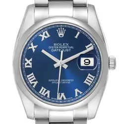 ROLEX DATEJUST BLUE ROMAN DIAL OYSTER BRACELET STEEL MENS WATCH 116200