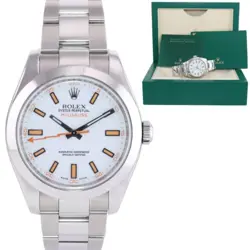 PAPERS MINT ROLEX MILGAUSS 116400 ORANGE WHITE 40MM STEEL ANTI-MAGNETIC WATCH