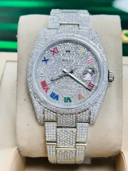 ROLEX DATEJUST 36 116200 CUSTOM ICED OUT DIAMONDS DIAL BEZEL WATCH
