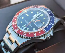 1963 Rolex GMT Master 1675 Gilt Underline Dial Red & Blue Bezel  PCG Watch