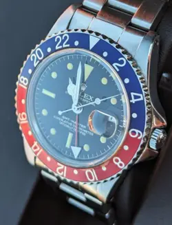 1963 Rolex GMT Master 1675 Gilt Underline Dial Red & Blue Bezel  PCG Watch