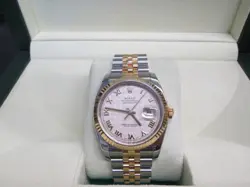 ROLEX DATEJUST 36MM 18K YELLOW GOLD & STEEL IVORY PYRAMID DIAL WATCH 116233